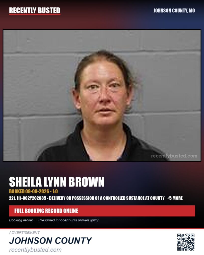 BROWN, SHEILA LYNN — arrest record card, Johnson County, Missouri
