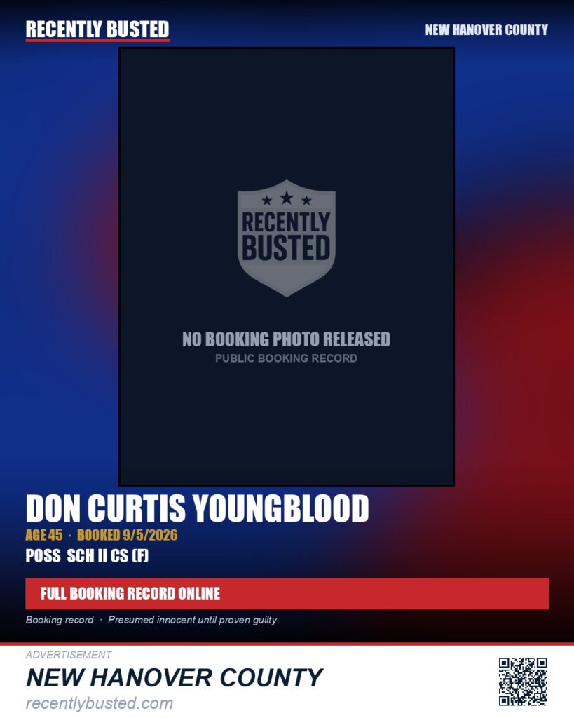 DON CURTIS YOUNGBLOOD — arrest record card, New Hanover