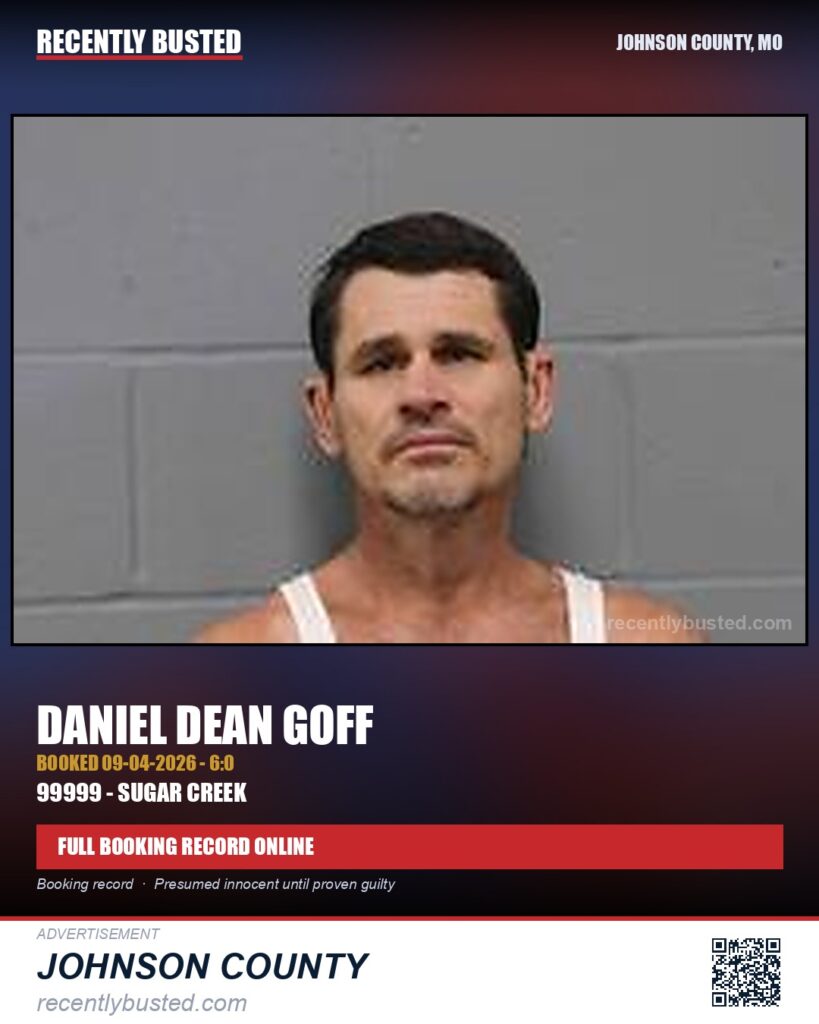 GOFF, DANIEL DEAN — arrest record card, Johnson County, Missouri
