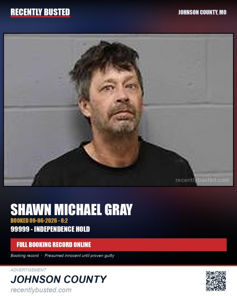 GRAY, SHAWN MICHAEL — arrest record card, Johnson County, Missouri