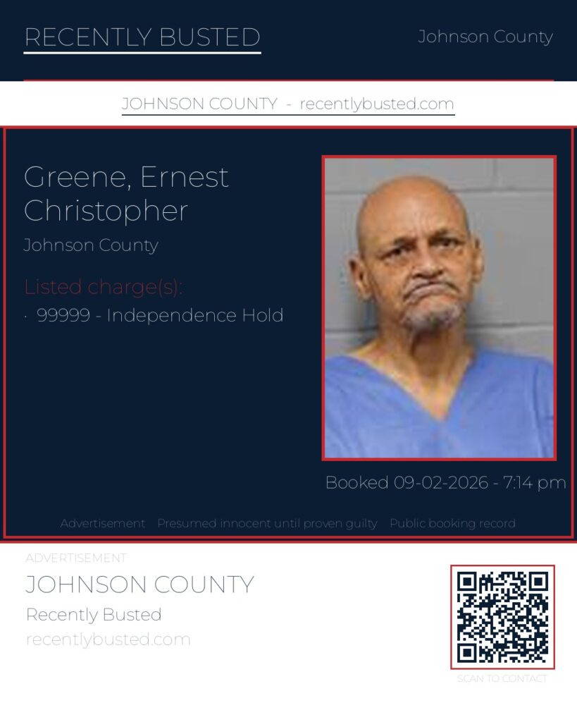 GREENE, ERNEST CHRISTOPHER — arrest record card, Johnson County, Missouri