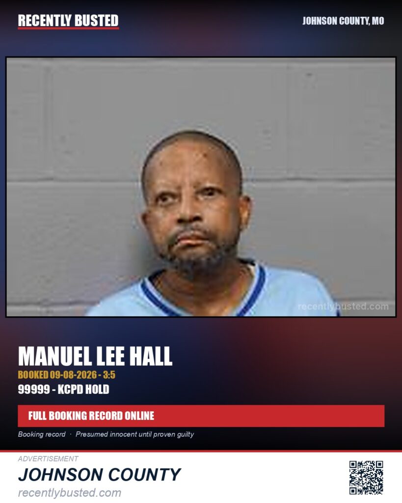 HALL, MANUEL LEE — arrest record card, Johnson County, Missouri