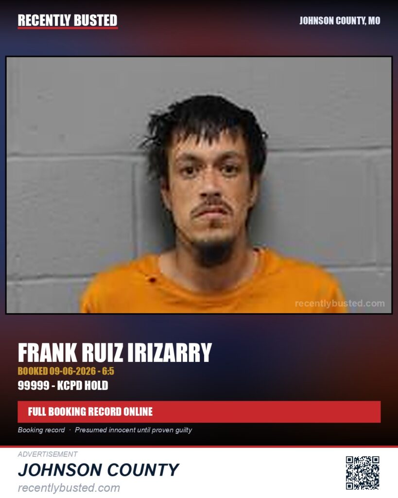 IRIZARRY, FRANK RUIZ — arrest record card, Johnson County, Missouri