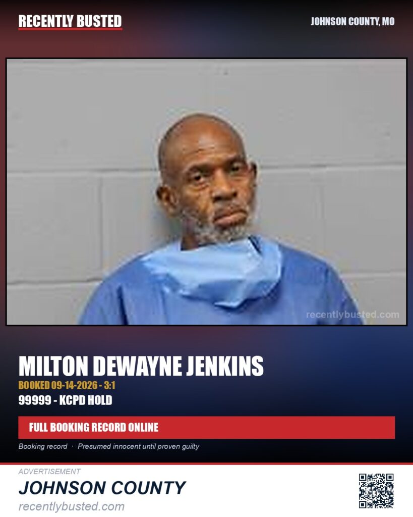 JENKINS, MILTON DEWAYNE — arrest record card, Johnson County, Missouri