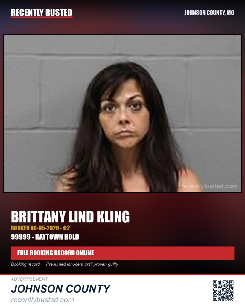 KLING, BRITTANY LIND — arrest record card, Johnson County, Missouri
