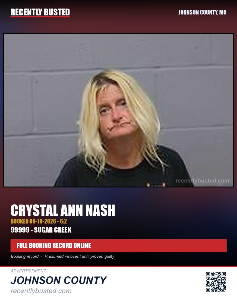 NASH, CRYSTAL ANN — arrest record card, Johnson County, Missouri