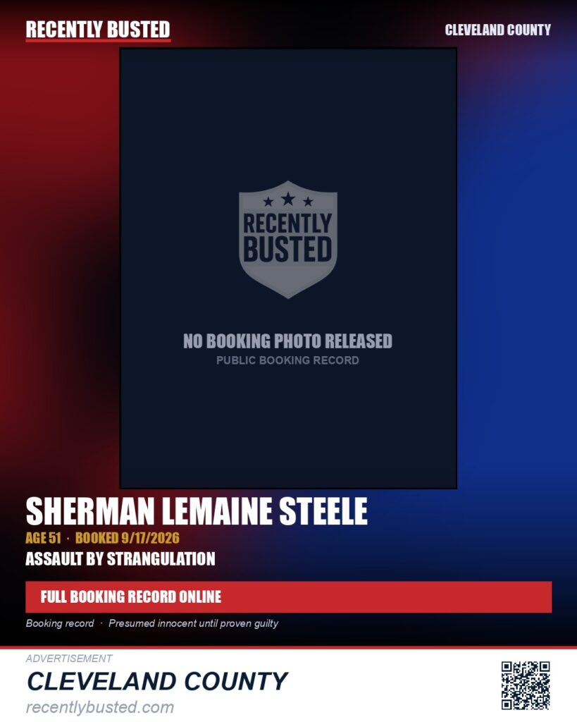 SHERMAN LEMAINE STEELE — arrest record card, Cleveland County