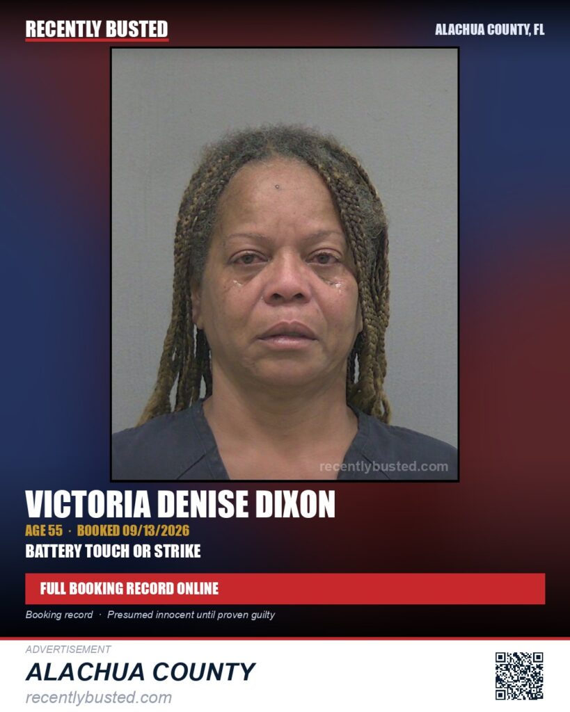 Victoria Denise Dixon — arrest record card, Alachua County, Florida