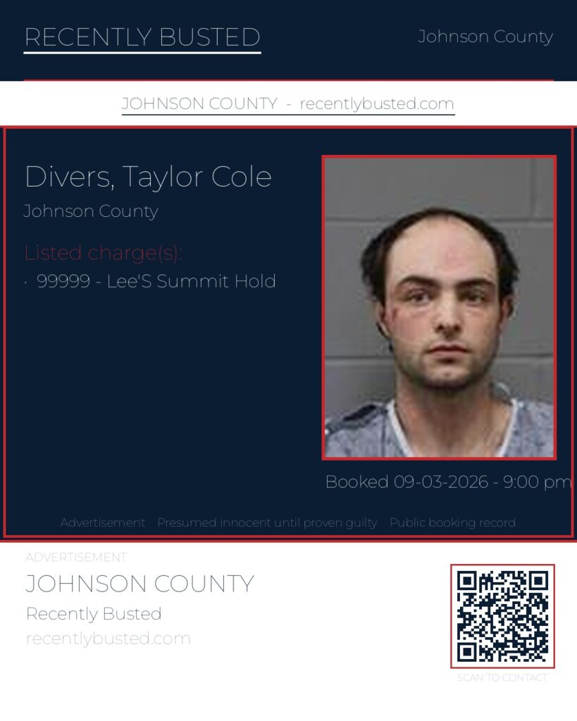 DIVERS, TAYLOR COLE — arrest record card, Johnson County, Missouri