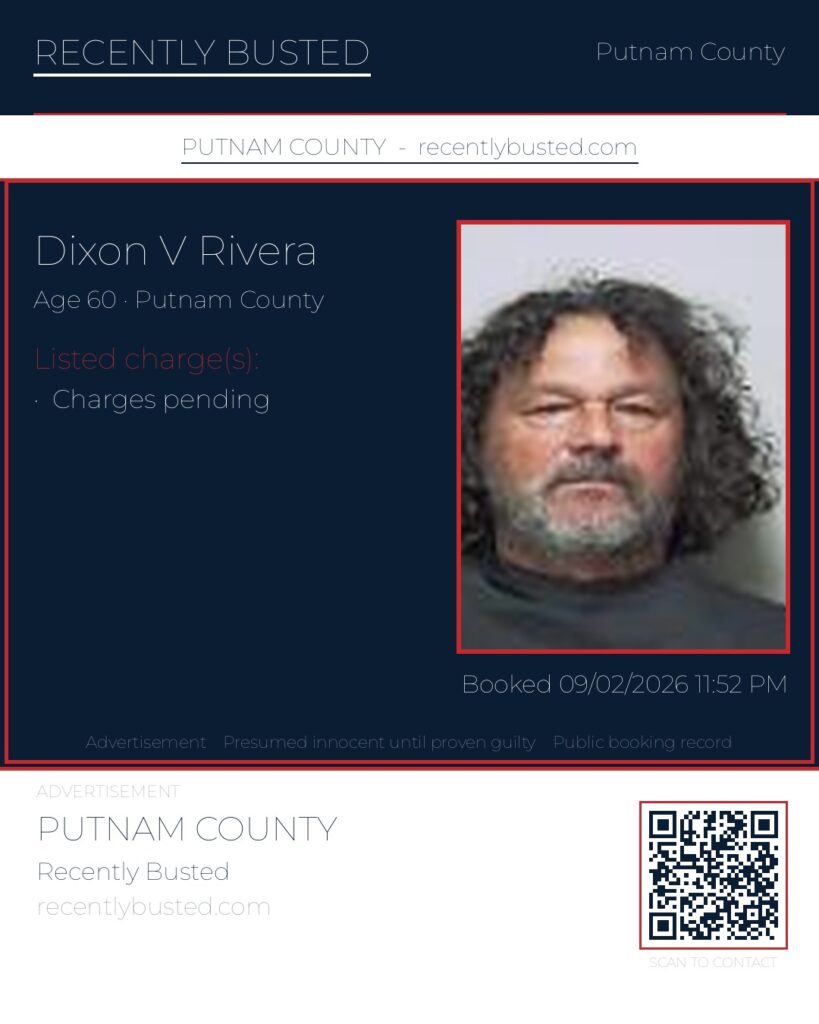 Dixon V Rivera — arrest record card, Putnam County, Florida