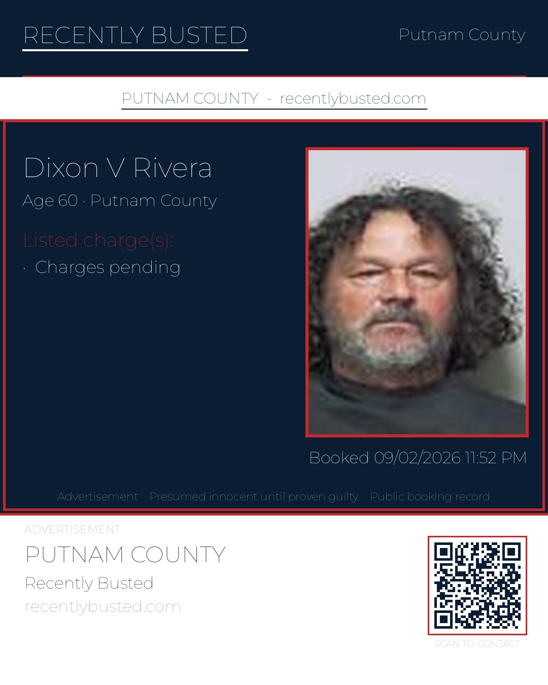 Dixon V Rivera — arrest record card, Putnam County, Florida