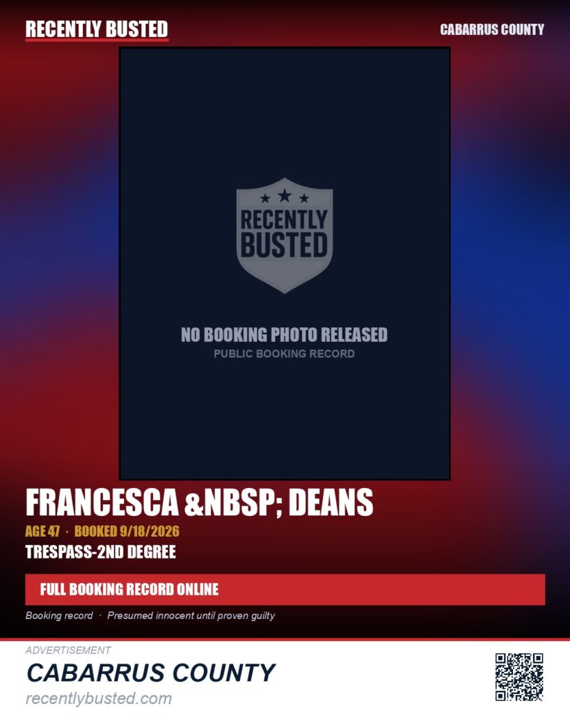 FRANCESCA &nbsp; DEANS — arrest record card, Cabarrus County