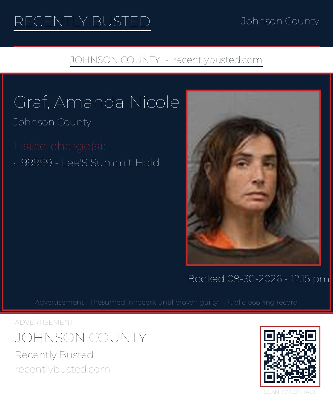GRAF, AMANDA NICOLE — arrest record card, Johnson County, Missouri