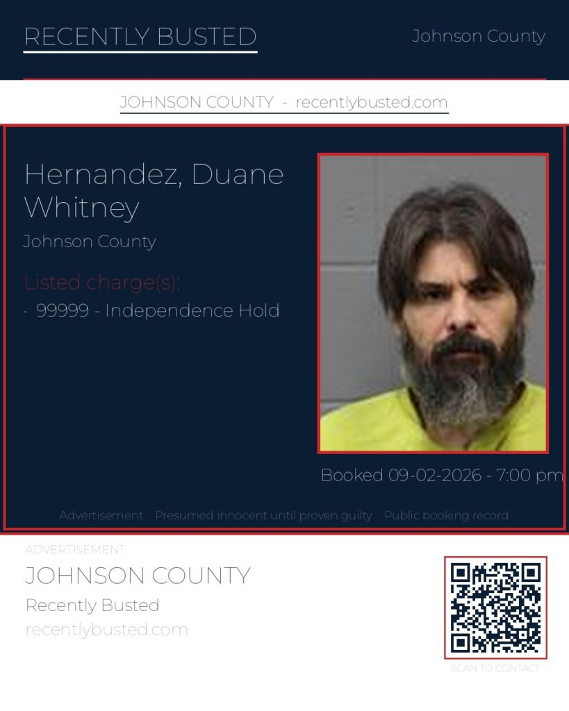 HERNANDEZ, DUANE WHITNEY — arrest record card, Johnson County, Missouri