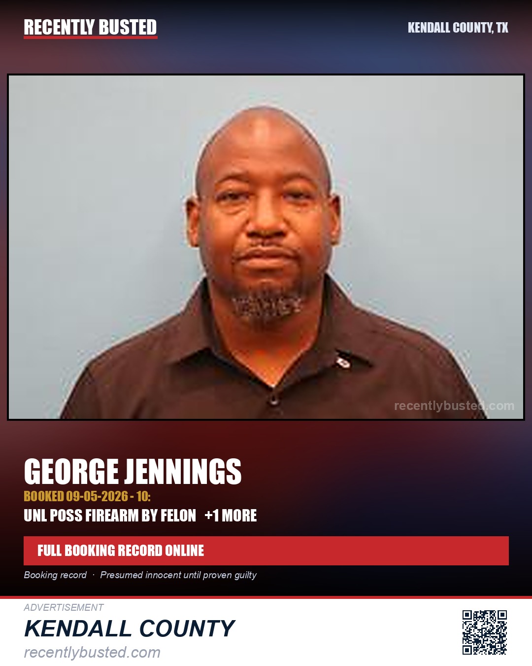 Jennings, George — arrest record card, Kendall County, Texas