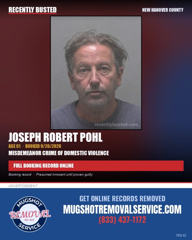 JOSEPH ROBERT POHL — arrest record card, New Hanover