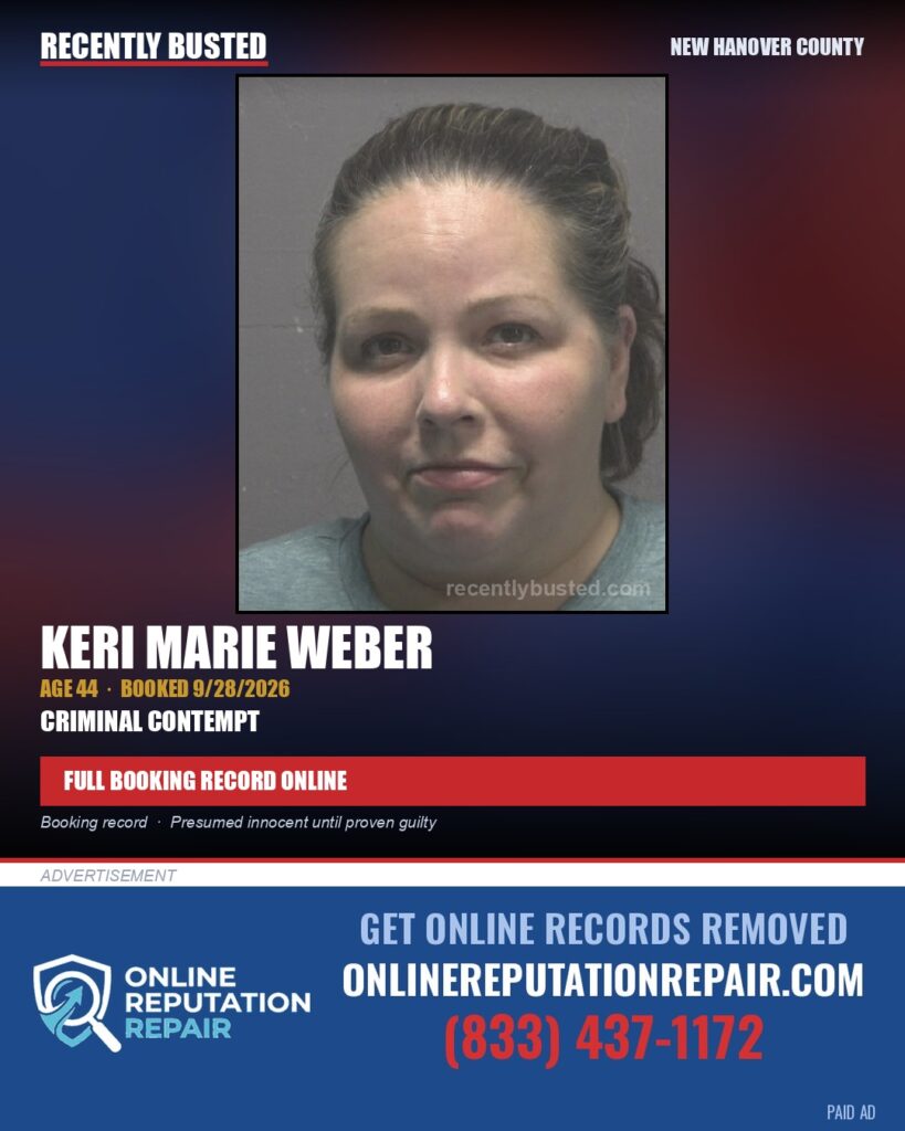 KERI MARIE WEBER — arrest record card, New Hanover