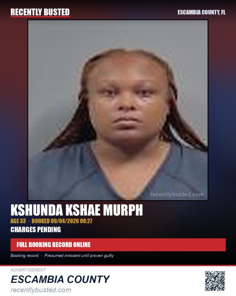 Kshunda Kshae Murph — arrest record card, Escambia County, Florida