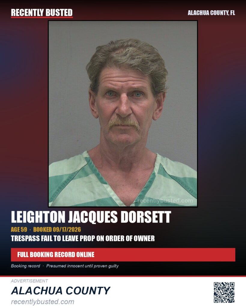 Leighton Jacques Dorsett — arrest record card, Alachua County, Florida