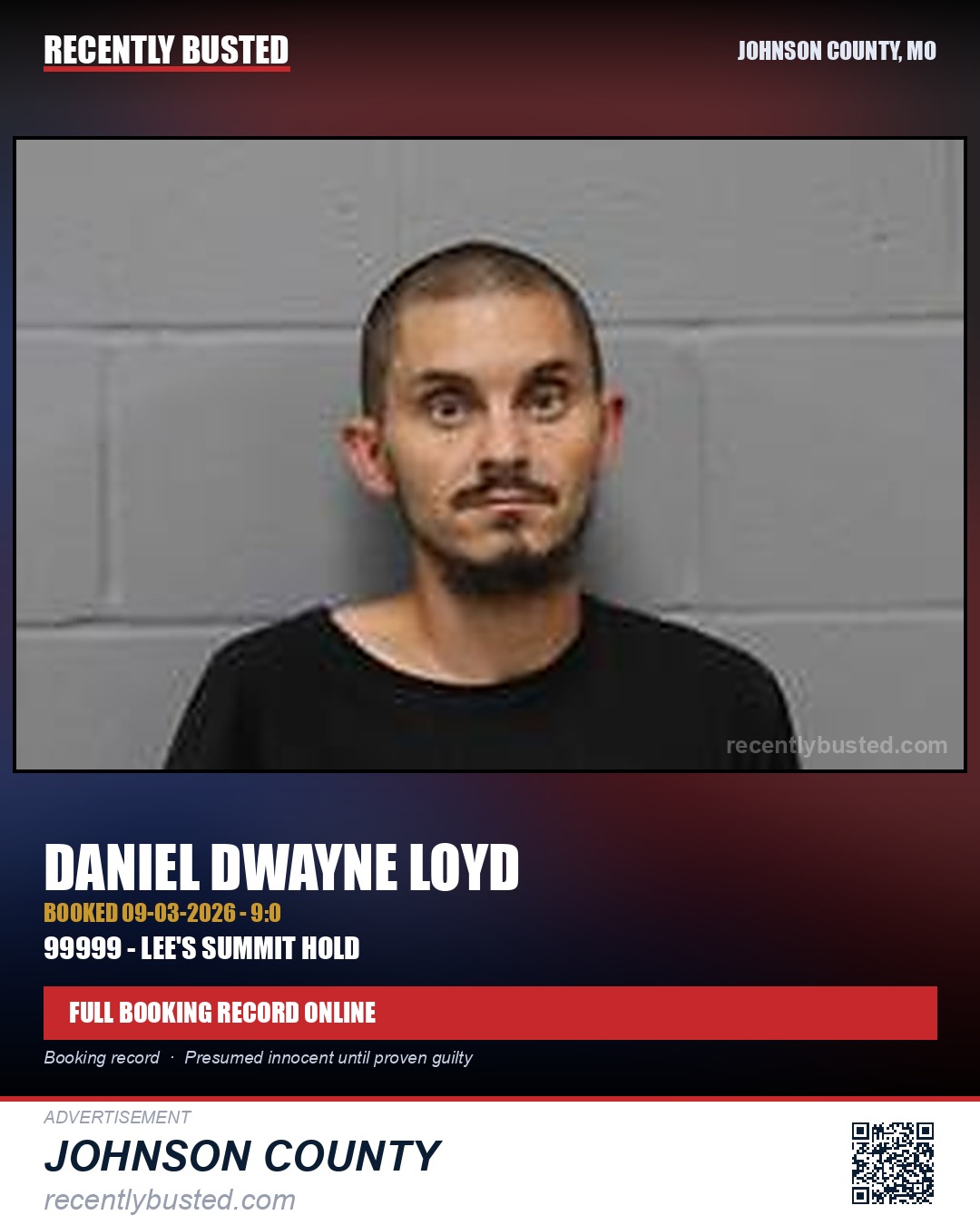 LOYD, DANIEL DWAYNE — arrest record card, Johnson County, Missouri
