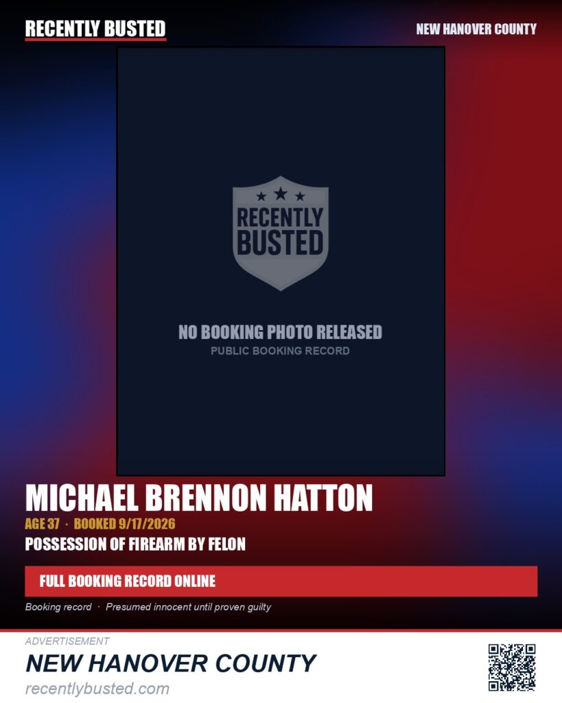 MICHAEL BRENNON HATTON — arrest record card, New Hanover