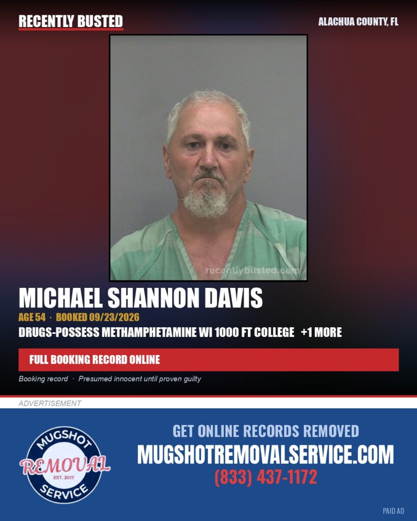 Michael Shannon Davis — arrest record card, Alachua County, Florida