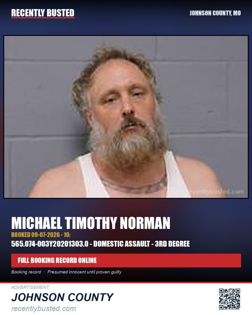 NORMAN, MICHAEL TIMOTHY — arrest record card, Johnson County, Missouri