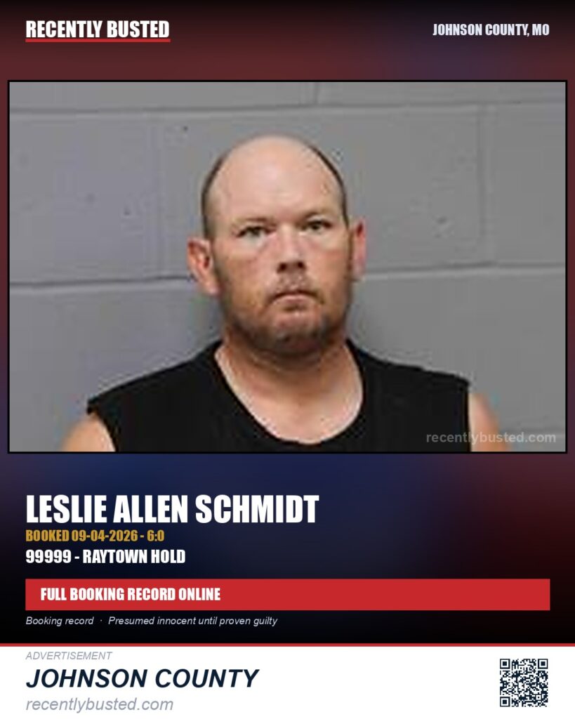 SCHMIDT, LESLIE ALLEN — arrest record card, Johnson County, Missouri