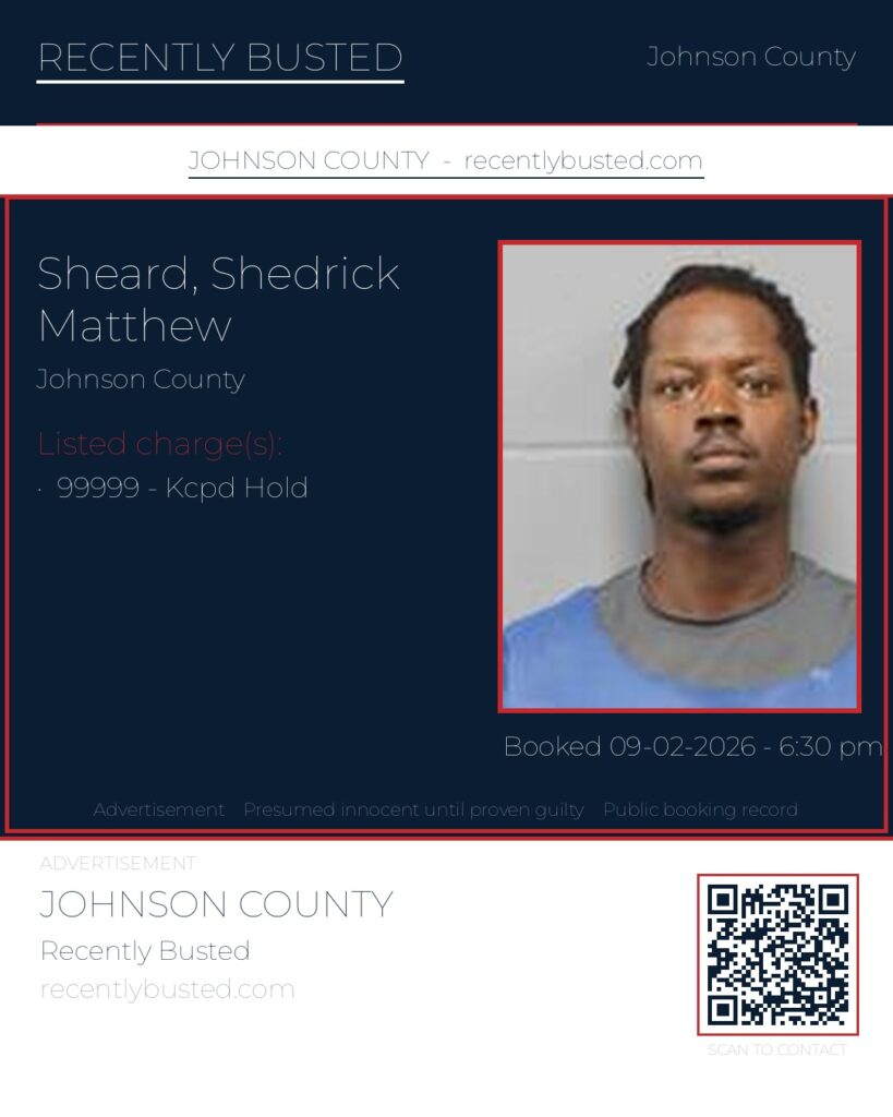 SHEARD, SHEDRICK MATTHEW — arrest record card, Johnson County, Missouri