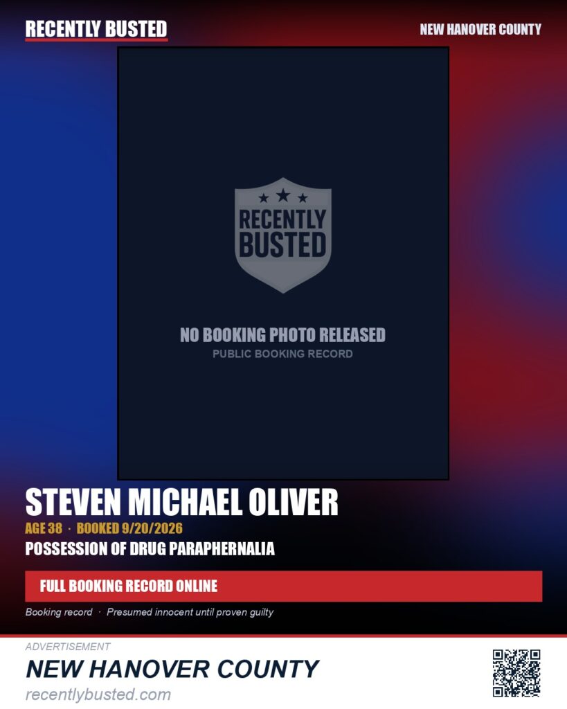 STEVEN MICHAEL OLIVER — arrest record card, New Hanover County