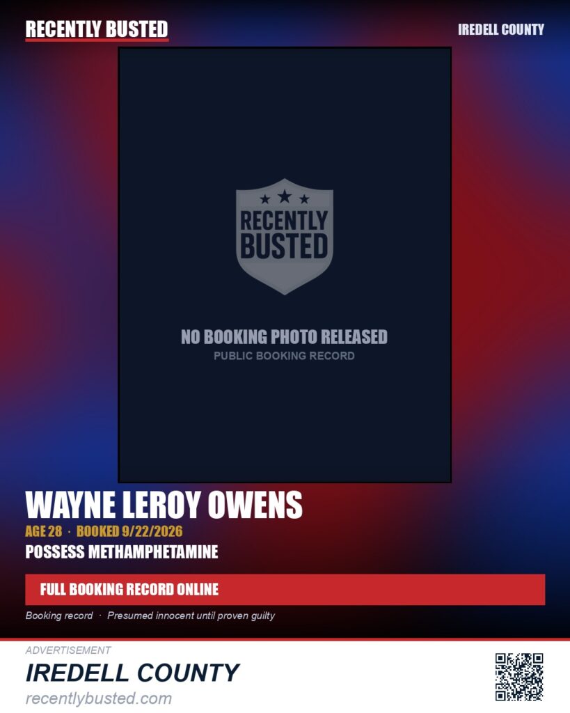 WAYNE LEROY OWENS — arrest record card, Iredell County
