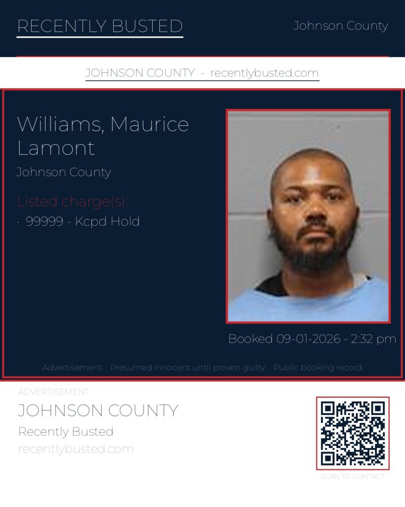 WILLIAMS, MAURICE LAMONT — arrest record card, Johnson County, Missouri