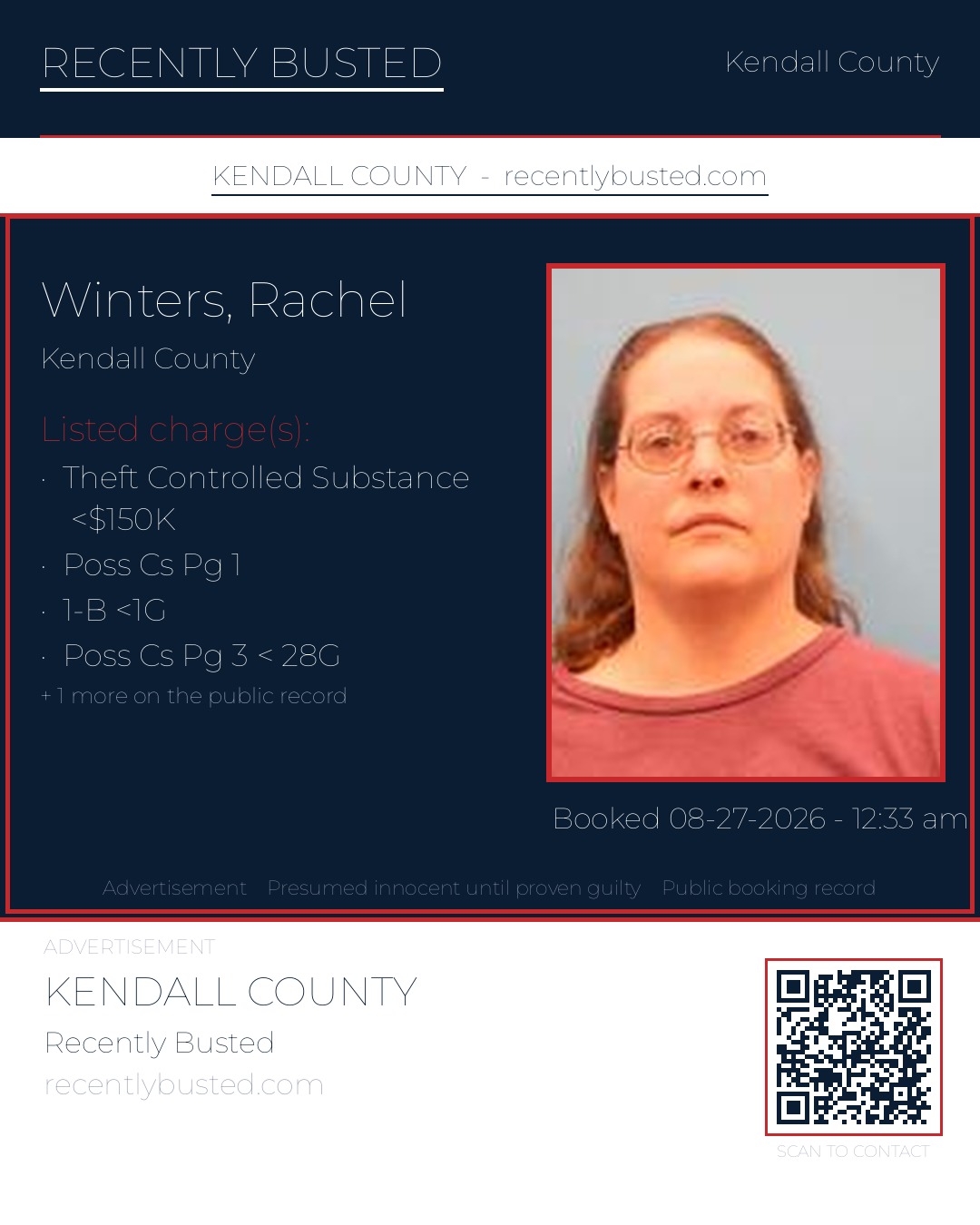 Winters, Rachel — arrest record card, Kendall County, Texas