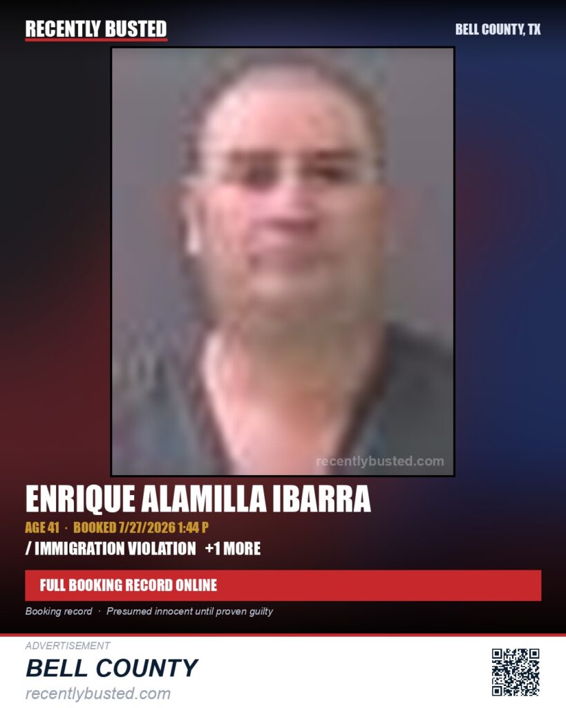 ALAMILLA IBARRA, ENRIQUE — arrest record card, Bell County, Texas