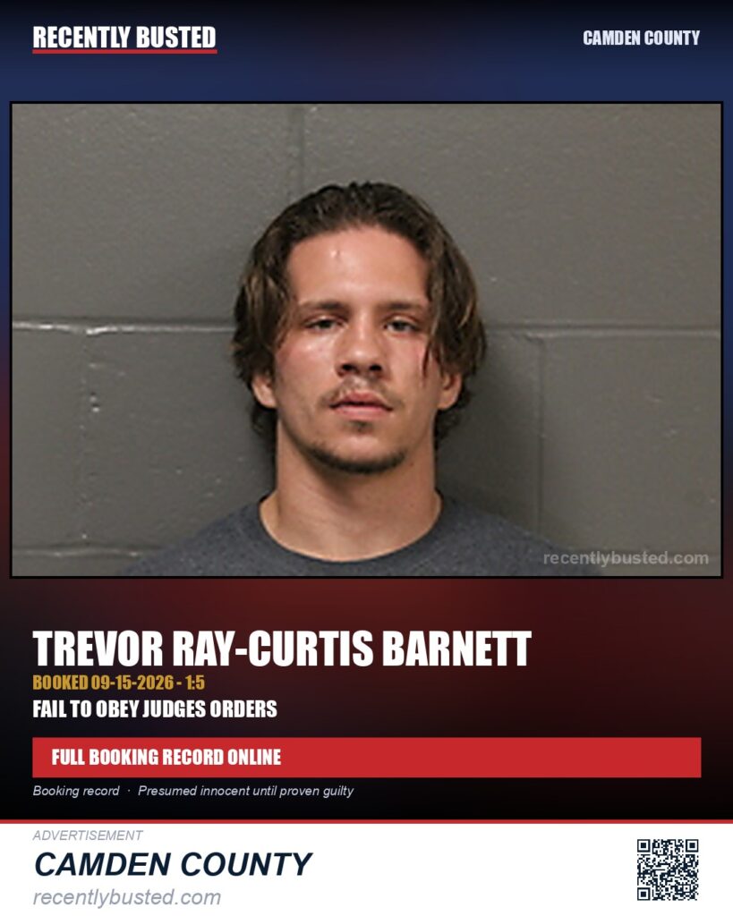 Barnett, Trevor Ray-curtis — arrest record card, Camden County