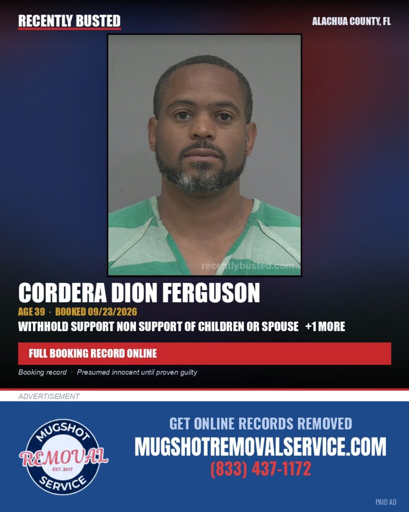 Cordera Dion Ferguson — arrest record card, Alachua County, Florida
