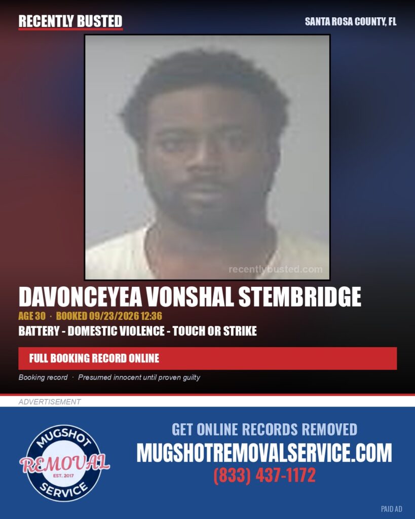 Davonceyea Vonshal Stembridge — arrest record card, Santa Rosa County, Florida
