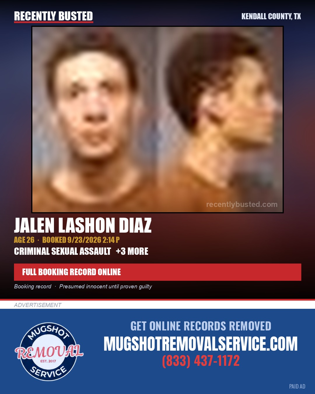 DIAZ, JALEN LASHON — arrest record card, Kendall County, Illinois