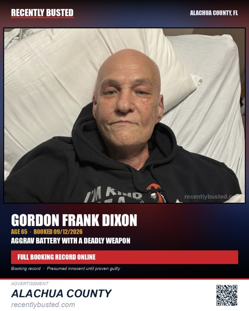 Gordon Frank Dixon — arrest record card, Alachua County, Florida