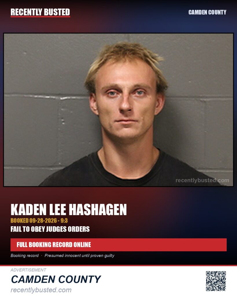 Hashagen, Kaden Lee — arrest record card, Camden County