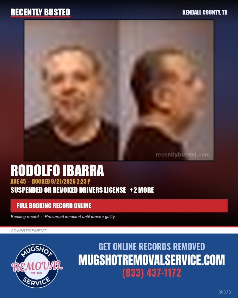 IBARRA, RODOLFO — arrest record card, Kendall County, Illinois
