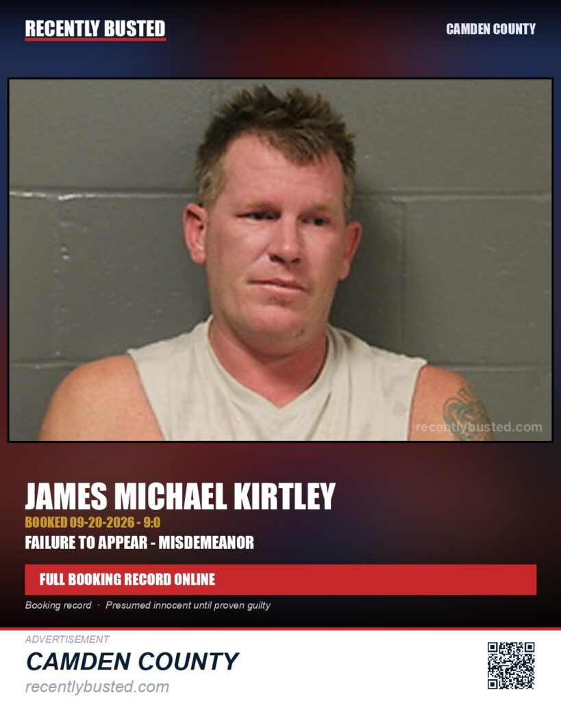 Kirtley, James Michael — arrest record card, Camden County