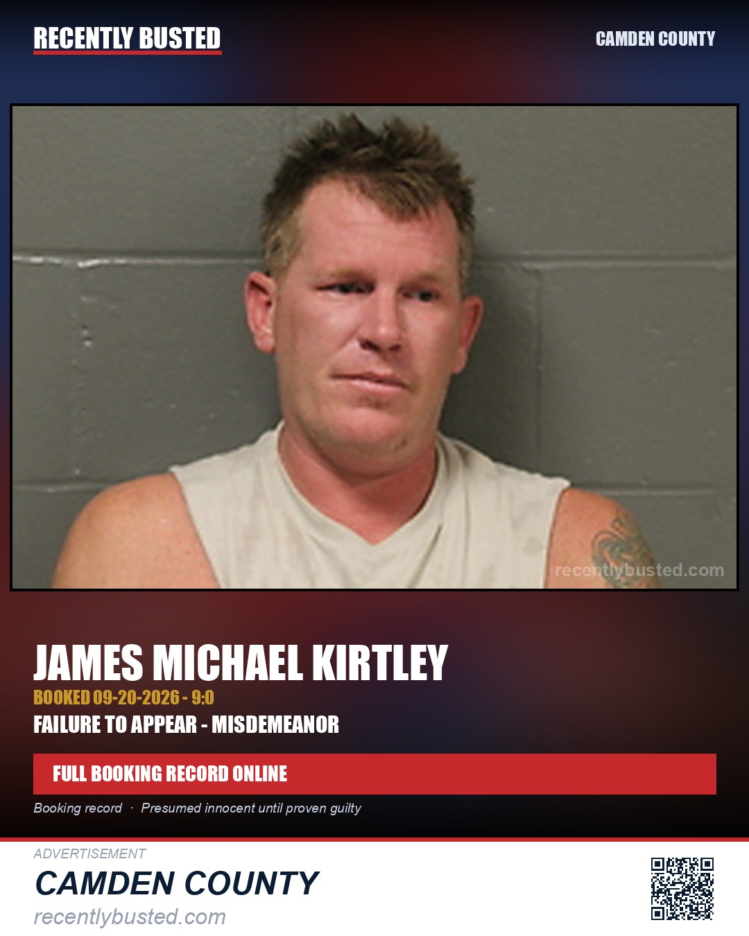 Kirtley, James Michael — arrest record card, Camden County