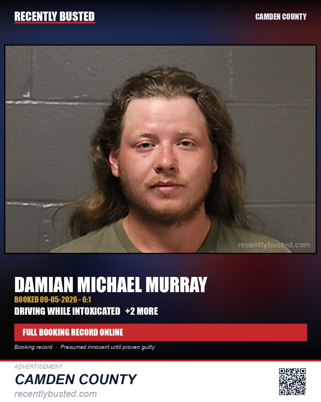 Murray, Damian Michael — arrest record card, Camden County