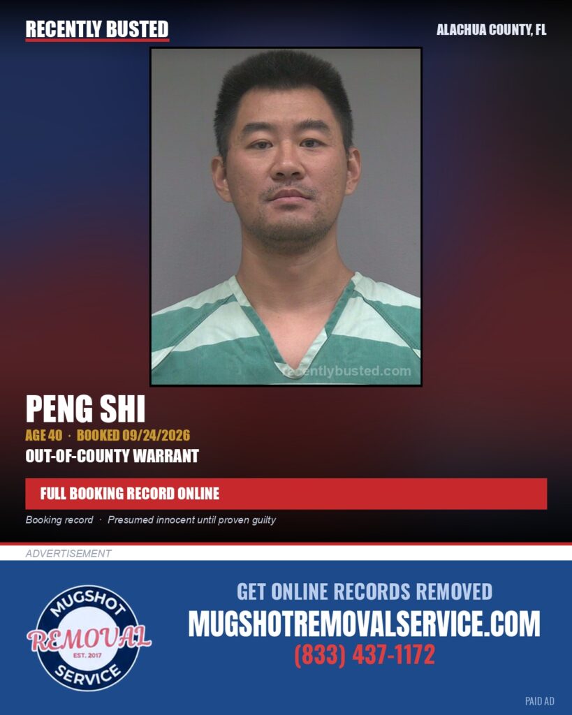 Peng Shi — arrest record card, Alachua County, Florida