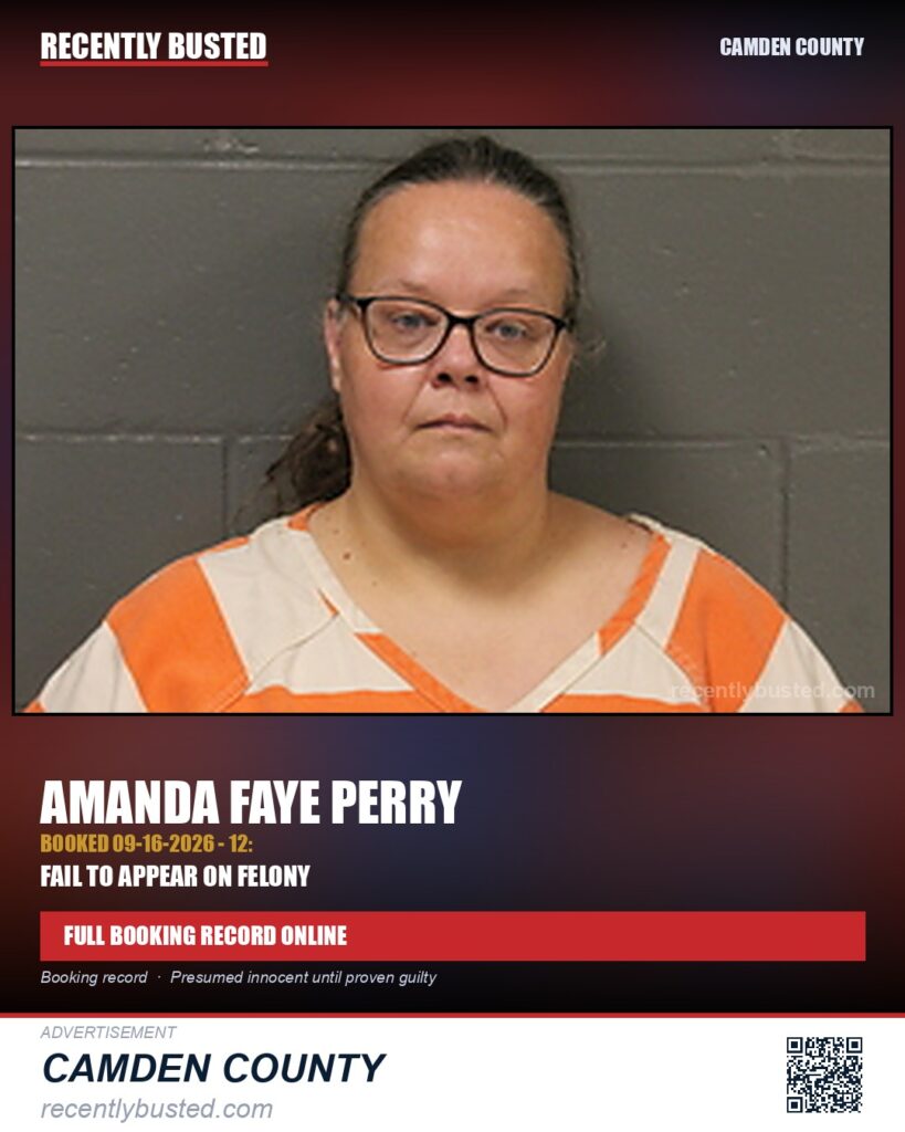 Perry, Amanda Faye — arrest record card, Missouri