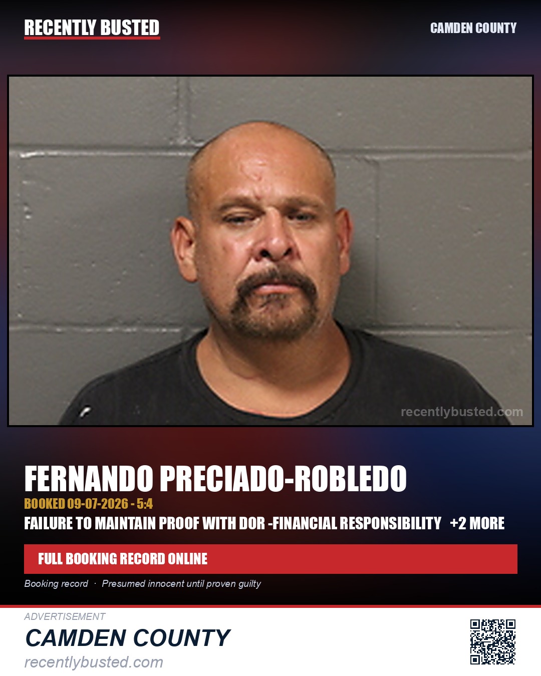 Preciado-robledo, Fernando — arrest record card, Camden County