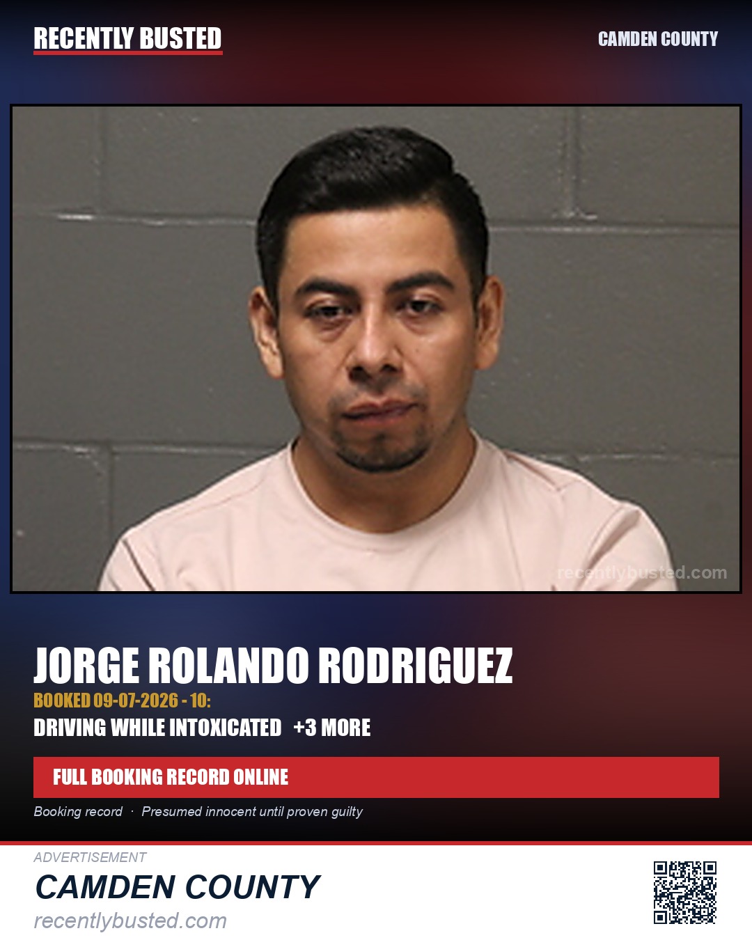Rodriguez, Jorge Rolando — arrest record card, Camden County