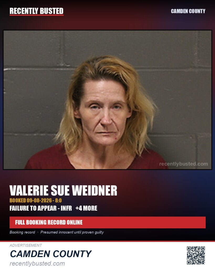 Weidner, Valerie Sue — arrest record card, Missouri