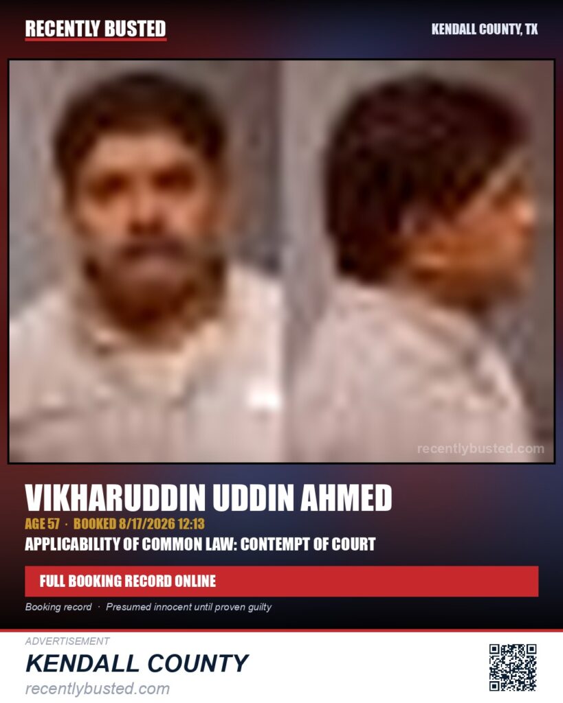 AHMED, VIKHARUDDIN UDDIN — arrest record card, Kendall County, Illinois